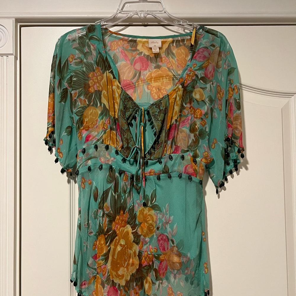 Women silk flower 2 pcs blouses
